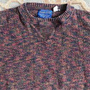SOLD: Pendleton Sweater Textured Multicolor Made In USA 100% Cotton Womens L
